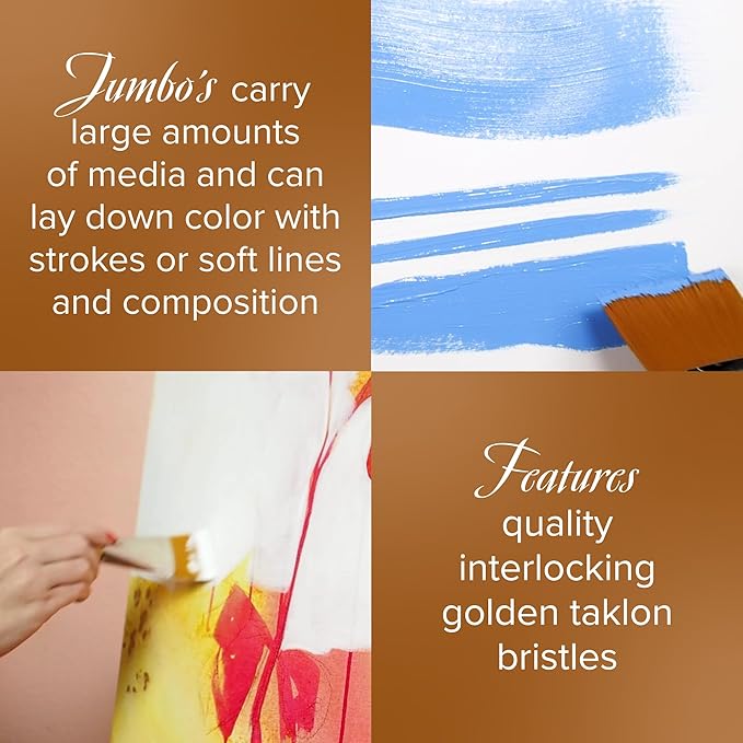 Silver Brush Limited 8201-30 Silver Jumbo Golden Taklon Flat Paintbrush for Oil, Acrylic, Heavy Body Paints, Gesso & Grounds, Varnish & Top Coat, Size 30, Mid Length Handle