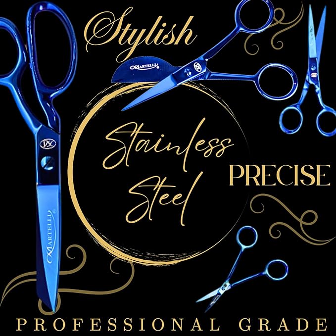 Martelli - 10 piece Stainless Steel Scissor Kit - Professional Sewing Shears for Fabric Cutting with Quilting and Fashion Design - Blue