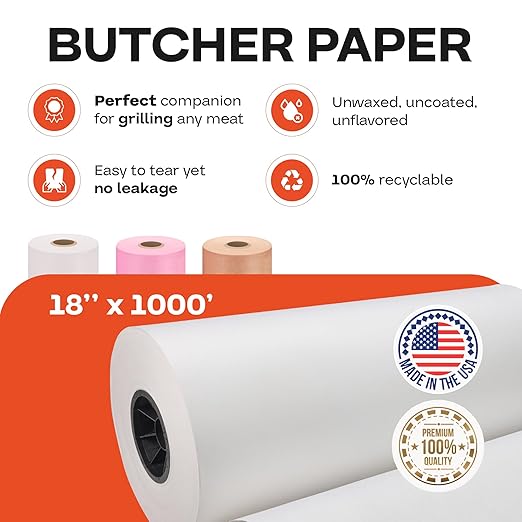 IDL Packaging White Butcher Paper 18" x 12000" (1000 feet) - USA-Made Natural Butcher Paper Roll for Meat and Fish - Uncoated, Unwaxed & Food-Grade Material for Smoker, Grilling & BBQ by IDL Packaging