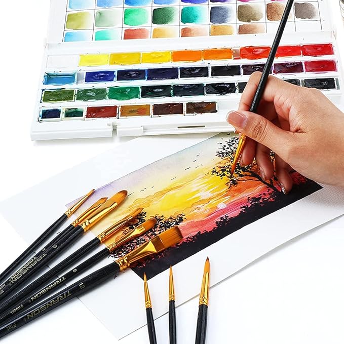 Transon 20pcs Art Painting Brush Set for Acrylic Watercolor Gouache Hobby Craft Face Painting