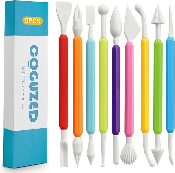 CoguZed 9 Pcs Clay Sculpting Tools Kit, Double Head Pottery Modeling Clay Carving Tools, Plastic Clay Tools, Air Dry Clay Tools for Crafts and DIY Projects Assorted Colors