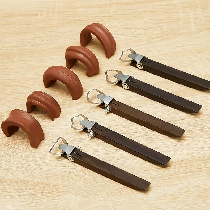 Therwen 5 Pieces Sculpture Scraper Clay Extruder Tool Pottery Carving Pottery Cup Handle Shape Tool Teacup Mug Handgrip Clay Cutters with Wooden Handle for Cup Making Ceramic Sculpture Craft