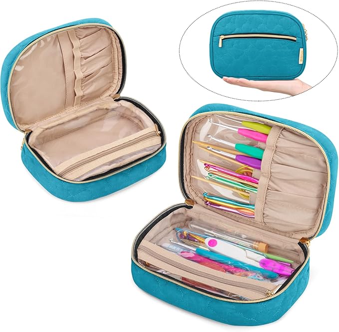 Yarwo Crochet Hook Case, Travel Organizer Bag for Crochet Hooks, Aluminum Crochet Hooks, and Crochet Supplies, Teal (Bag Only)