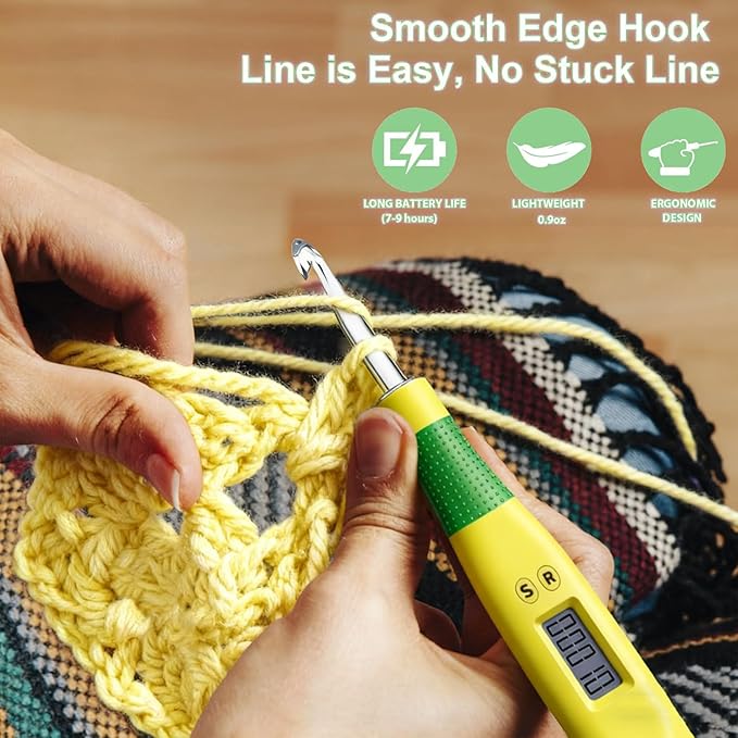 Light up Crochet Hook Set Counting Set Digital Crochet Kit Ergonomic with Lighted Led and Stitch for Crocheting and Knitting
