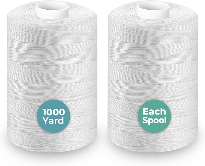 2PCS Thread - 1000Yard White All Purpose Sewing Machine Thread for Sewing
