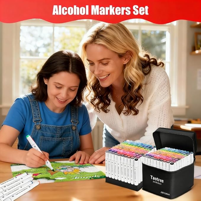 Taotree Alcohol Markers Set 80 Colors with Case & Holders, Dual Tips Art Coloring Markers Pens Set, Chisel & Fine Sketch Pens Art Supplies for Artist Adult Coloring Book Drawing, Painting, Sketching