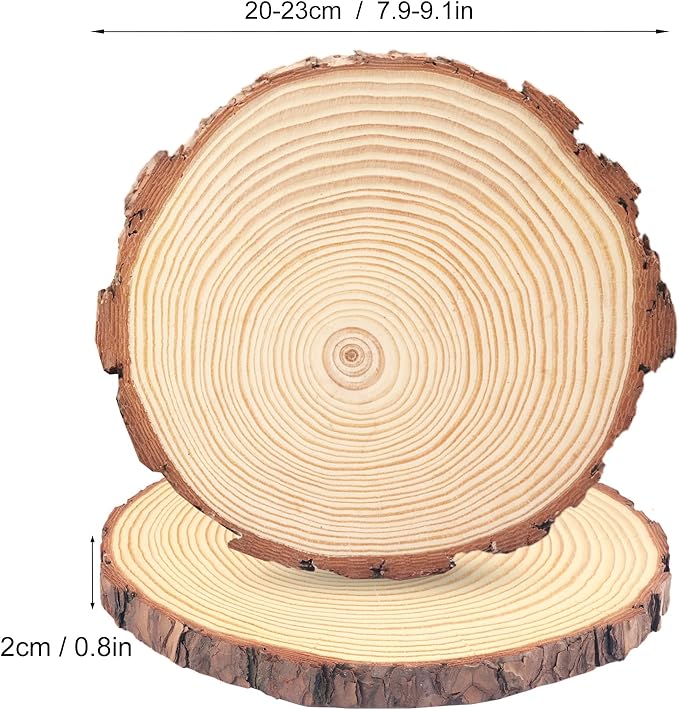 6 PCS 8-9 Inch Natural Wood Slices, Unfinished Pine Wood Slices with Barks for DIY Crafts, Christmas Rustic Wedding Ornaments and Centerpieces,by GNIEMCKIN