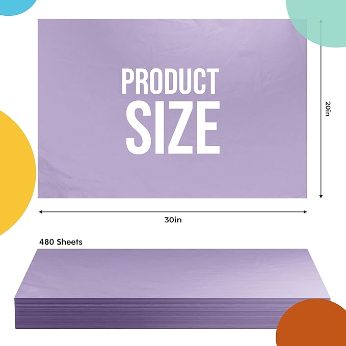 Party Solids Lavender Tissue Paper for Gift Bags - 20" X 30" Bulk Tissue Paper Lavender 480 Sheets - 10lb Newsprint for Packing, Birthday Gift Box Filler, Packing Supplies for Moving Supplies