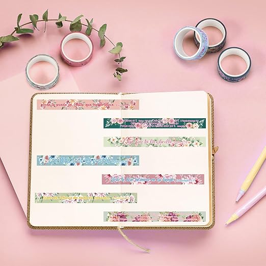 Janlaugh 24 Rolls Christian Washi Tape for Bible Journaling Gifts Bulk Religious Inspirational Scripture Supplies Spanish Floral Bible Verse Washi Tape for Study Crafting Spring Gifts Favors
