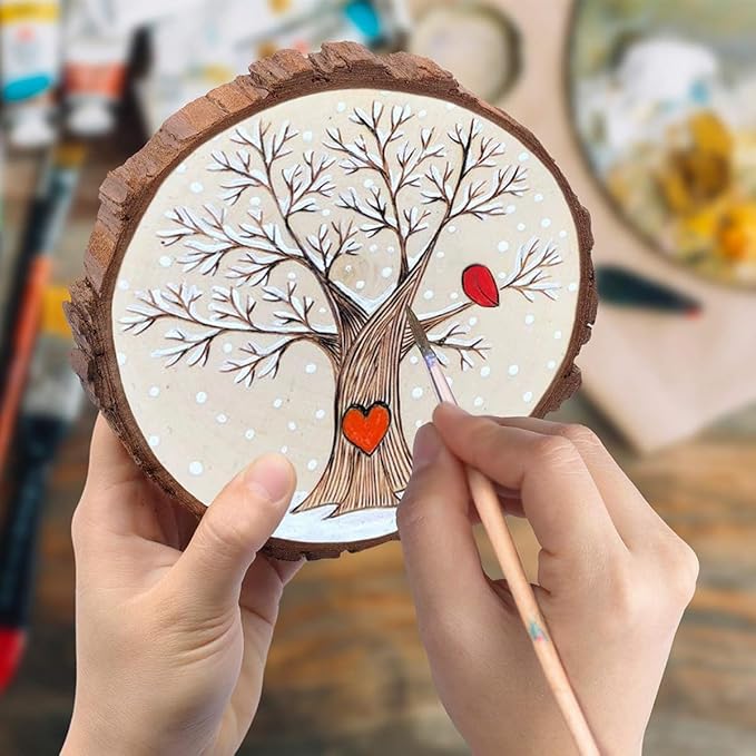 30pcs Wood Slices, BetterJonny 2.75-3.15 inch Undrilled Wooden Circles Predrilled with Hole Natural Wood Ornaments with 10 Meters Jute Rope for Arts DIY Craft