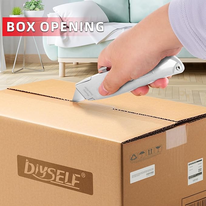 DIYSELF Utility Knife, 20 Pack Heavy Duty Box Cutter Retractable, Box Cutter Knife, Box Opener, Cardboard Cutter, Utility Knives for Garage, Home and Office, PVC Pipe Cutter (Silver)