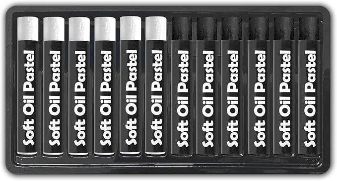 qianshan Soft Oil Pastels 12pc Set of 2 Assorted Colors,Soft Texture Vibrant and Creamy Oil Crayons Pastels Art Supplies For Professional Artists Beginners Drawing.Black&White