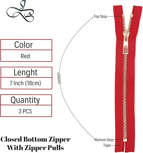 #5 Gold Metal Zipper - 50+ Colors - 3 PCS - (4-14 inches) Sizes - Luxury Lightweight Handcraft Metal Zippers with pulls for Purses Bags Pockets Shoes Sewing & Crafts DIY ZP02178