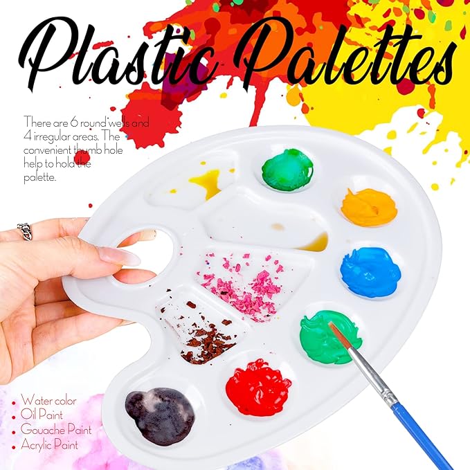 FANDAMEI 20 PCS Oval Paint Tray Palettes, Plastic Paint Tray Palette, Paint Palette Paint Pallets with Thumb Hole, Paint Holder Tray for Kids, Paint Trays for Kids, Paint Trays for Acrylic Paint