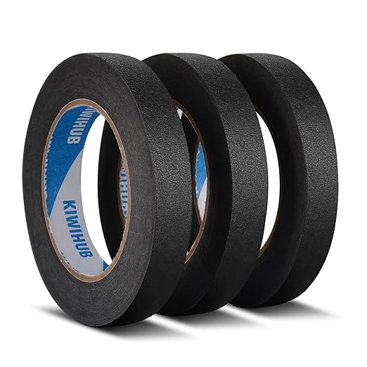 Black Painters Tape,0.7inch x 60 Yds x 3 Rolls (180 Yards Total) - Medium Adhesive Masking Tape for Painting,Labeling,DIY Crafting,Decoration and School Projects