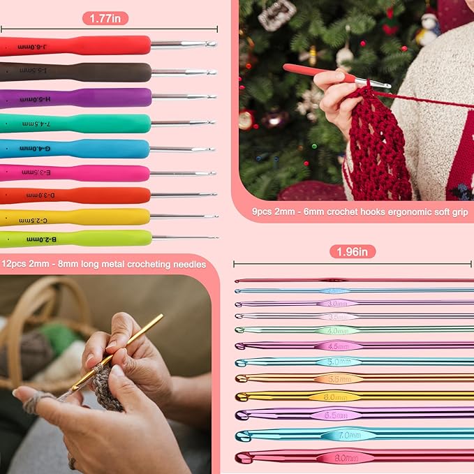 Katech Crochet Hooks Kit with Case, 99-Piece Crochet Hooks Set DIY Crochet Needles Yarn Weave Kits for Knitting Gloves and Sweaters, Ergonomic Lace Crochet Hook for Fine Working