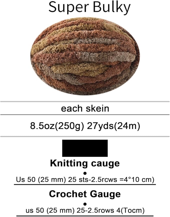 Chunky Yarn for Hand Knitting, No7 Thick Yarn, 250Grams 32Yards, Pack of 4, Perfect for Knitters and Crafters (Pudding)