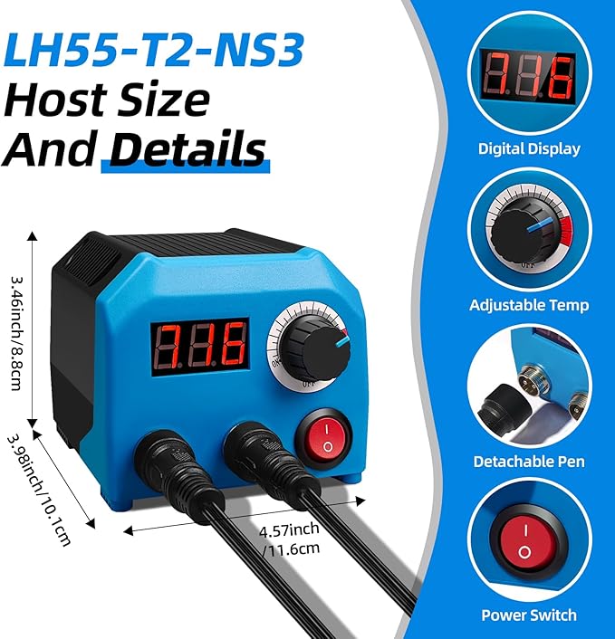 LH55-T2-NS3 Both ports are heating up simultaneously Wood Burning kit Wood Burning Tool Pen 200~750℃, with Digital Thermometer,3 pen, 3 solid copper pen tips, 33 Wood Burning Pen Tips