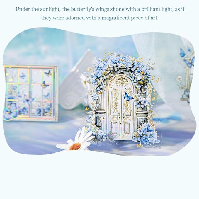 60 PCS Vintage Floral Butterfly Window and Door Scrapbook Stickers with Gold Holographic Outlines, Glitter Shiny Decorative PET Stickers for Scrapbooking, Planner, Journaling Supplies, Crafting