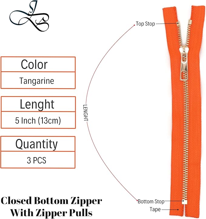 #5 Gold Metal Zipper - 50+ Colors - 3 PCS - (4-14 inches) Sizes - Luxury Lightweight Handcraft Metal Zippers with pulls for Purses Bags Pockets Shoes Sewing & Crafts DIY ZP02165