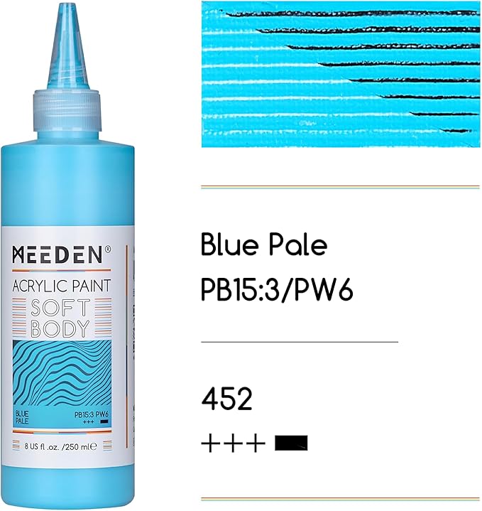 MEEDEN Soft Body Acrylic Paint: Blue Pale Matte Finish - 250ml/8.45oz Bulk Acrylic Colors in Ergonomic Bottle - Fluid Flow Art Paints for Artists Canvas Painting