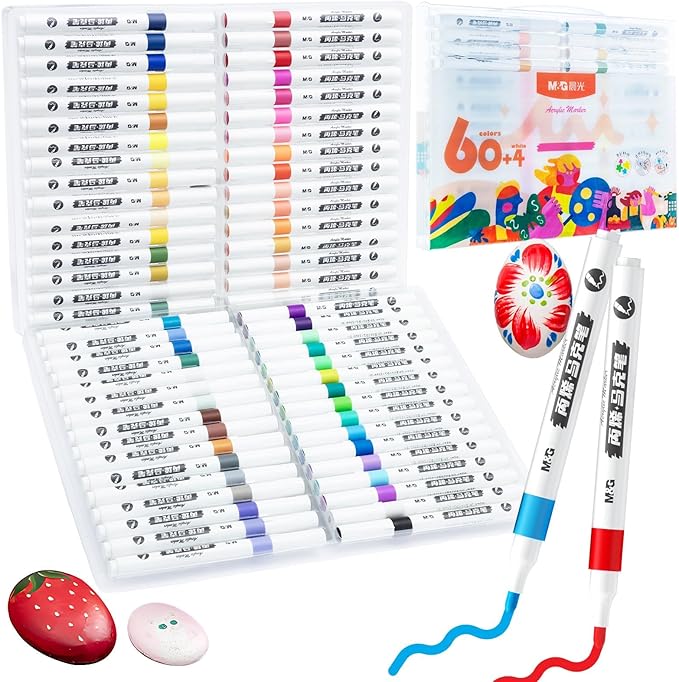 M&G 64 Colors Acrylic Paint Pens Markers Stocking Stuffers，with Medium Tip, Christmas Gifts for artists，Paint Markers for Rock Painting, Stone, Wood, Calligraphy, Canvas