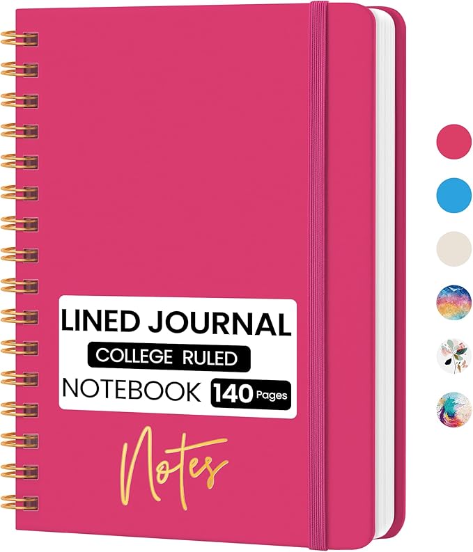 CICPAP Lined Spiral Journal Notebook, A5 College Ruled Notebook for Journaling, Note-Taking, and Daily Planning, Durable Hardcover with an Elegant Design, Rose Red