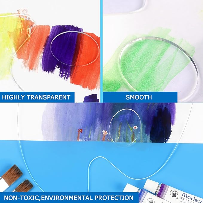 Tamaki 2 Pack 9.8 x 5.9 Inch Acrylic Paint Palette with Clear Paint Pallet Paint Tray Palette, Easy Clean Non-Stick Artist Pallet for Oil Watercolor Craft DIY Art Painting Palette
