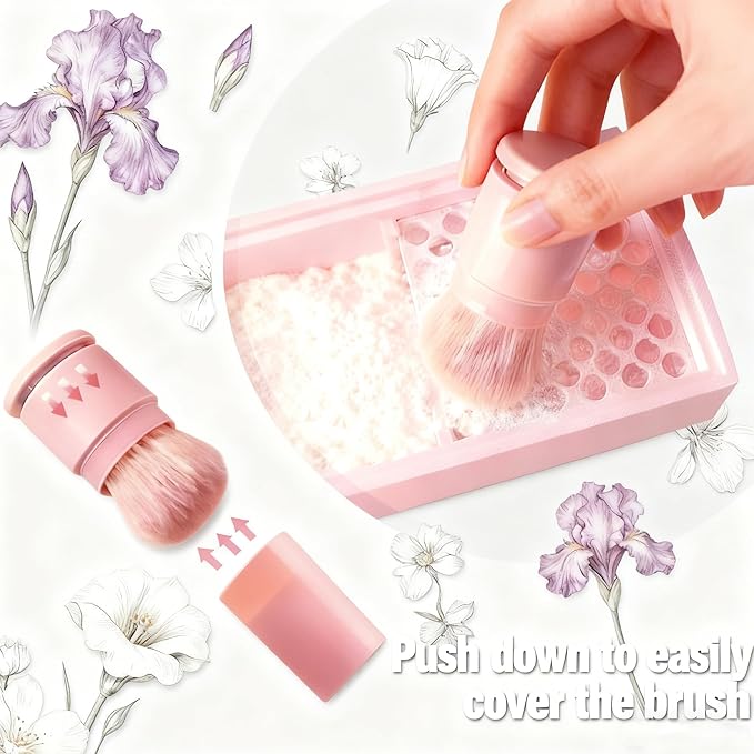 Cornstarch Powder Box Set with Brushes, 2-in-1 Powder Container with Removable Sifter & Sliding Lid, Non-Stick Tool for Polymer Clay Cutters & Jewelry Making (Pink)