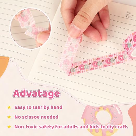 12 Rolls Donut Washi Tape Set, Candy Donuts Stars Masking Tapes, Cartoon Craft Pattern Adhesive Tapes for Planners, Scrapbook Decorating, Journal, DIY Art Crafts, Gift Wrapping 16.4Ft