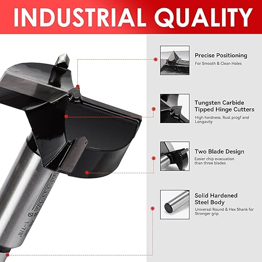 Mollom 2-3/16" (55.6mm) Forstner Drill Bit for Precise Woodworking with Durable YG8 Carbide Thickness of 2.0mm,This Hinge Cutter Tool is Ideal for Hard Wood, Plastic, Plywood