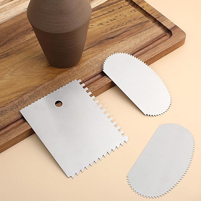 Yuomeaz 3 Pcs Metal Pottery Ribs, Stainless Steel Rib for Pottery, Serrated Rib Ceramics Tools, Serrated Clay Scraper for Potterys Sculpture