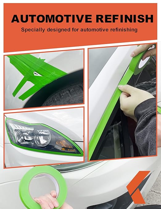 Painters Tape for Car - Green No Residue Automotive Masking Tape - Heat Resistant for Paint Booth, 0.7 Inches X 60 Yards, 12 Rolls