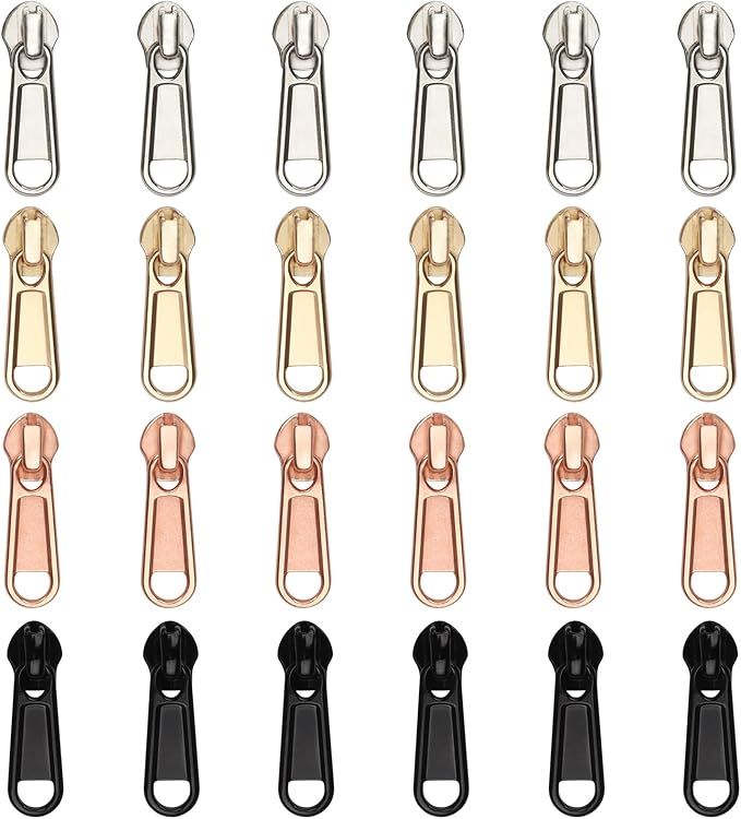 DOITEM 24Pcs Zipper Repair Kit Zippers Replacement 5# Zipper Pull Rescue Kit for Clothing Jackets Purses Luggage Backpacks (4 Colors)