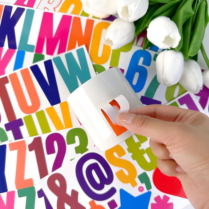 400 Pcs 24 Sheets Large Letter Stickers 2.5 Inches Alphabet Number Self Adhesive Sticker for Bulletin Board, Classrooms, Mailbox, Scrapbooking, Poster Board, Wall Vinyl Stick On Letters Colorful