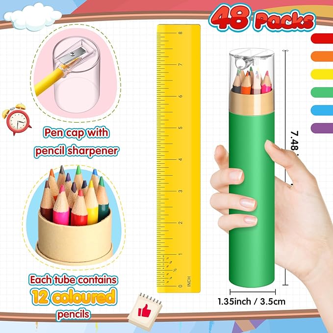 48 Pack Christmas Colored Pencils Gifts Bulk with Sharpener, 12 Color Travel Portable Presharpened Pencil Pack, Colored Pencils Set for Adults Christmas Charity Arts Supplies Painting