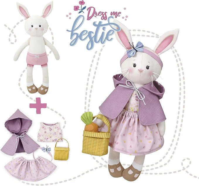 kullaloo Doll Sewing Panel for Intermediate Skills - with Video Instructions - Cut & Sew Fabric Panel Doll with Clothes: Dress Me Bestie Bibby Bunny
