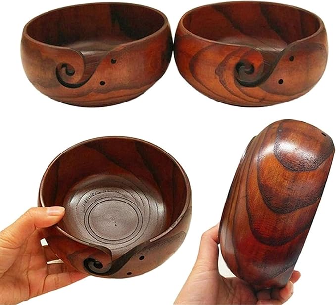 Wooden Yarn Bowl, Yarn Holder for Crocheting, Crochet Bowl Accessories Holder with Holes Handmade to Prevent Slipping, Perfect Crochet Holder for Crocheting and Knitting Mothers Day Gift 7.9''