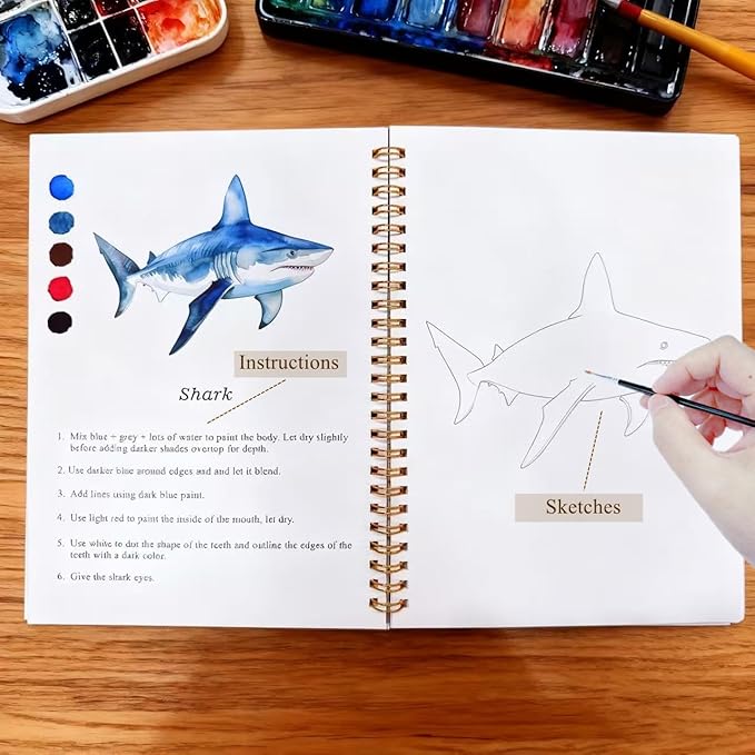 Watercolor Workbooks with Sketches, Beginner Friendly Water Coloring Book Watercolor Paint Set Art Crafts Painting Kit Gift for Adults, Any Level Artist (Flowers A, with Paint Set)