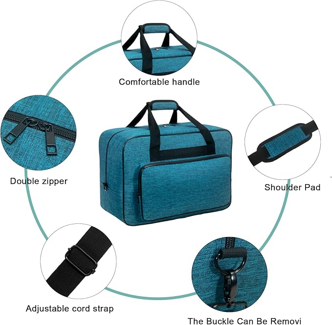 Sewing Machine Carrying Case，Sewing Machine Carrying Case Tote Bag，Universal Tote Storage Bag with Pockets and Handles, Suitable for Most Standard Singer (PEACOCK BLUE)
