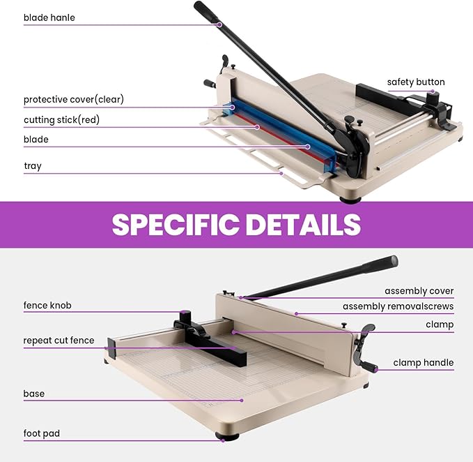 Heavy Duty Guillotine Paper Cutter, 17-inch Guillotine Table Paper Cutter,White(a3), 400-Sheet Paper Cutter with Double Safety Protection for Office, School, Commercial, Larger Area (17in)