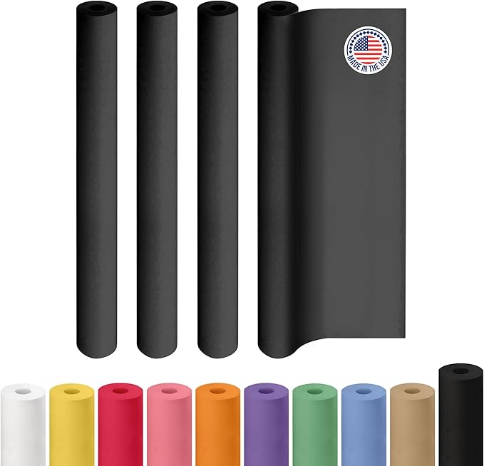 Black Paper Rolls 48" x 1200" (100 feet), Pack of 4 - USA-Made Kraft Paper 50lb Thickness for Packing, Wrapping, Shipping, Crafts/Arts - 100% Recyclable Natural Craft Material Roll by IDL Packaging