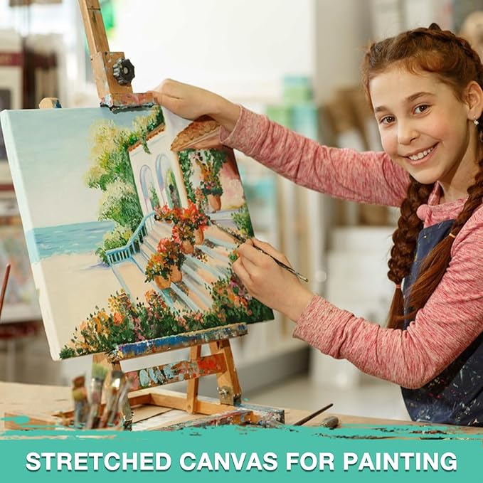 ESRICH Stretched Canvas for Painting, 10 Pack 8x8 Canvas for Painting Primed Acid-Free, Wood Framed Blank Canvas, Art Canvases for Beginners, Artists for Oil,Acrylic Paint, Pouring Painting.