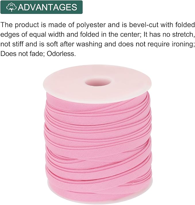 MECCANIXITY 1/4 Inch Double Fold Bias Tape Polyester Continuous Bulk Bias Tape for Sewing,Seaming Quilting Hemming Binding Crafts (Pink 25 Yards)