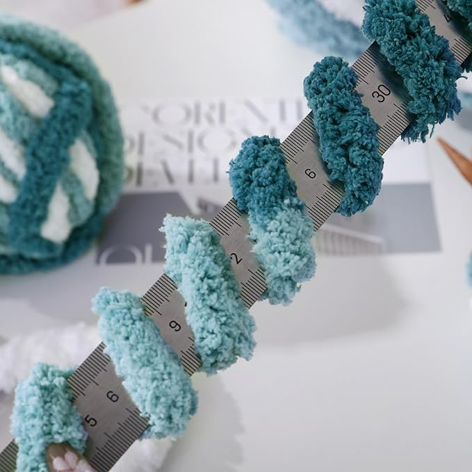 Hombys 8 Pack Giant Chunky Yarn for Crocheting & Knitting, Super Bulky Soft Fluffy Tie Dye Plush Fuzzy Mixed Color Thick Chenille Yarn (Blue Multi, White)