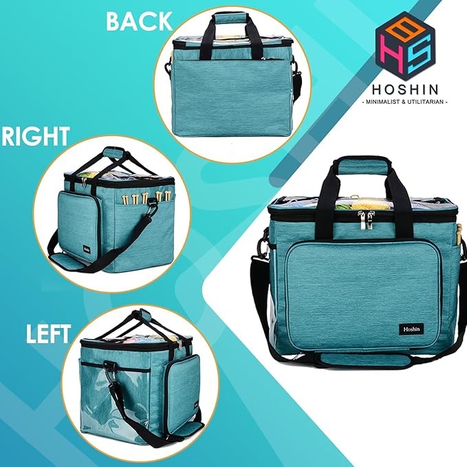 Hoshin Knitting Bag for Yarn Storage, High Capacity Yarn Totes Organizer with Inner Divider Portable for Carrying Project, Knitting Needles(up to 14”), Crochet Hooks, Skeins of Yarn (Green)