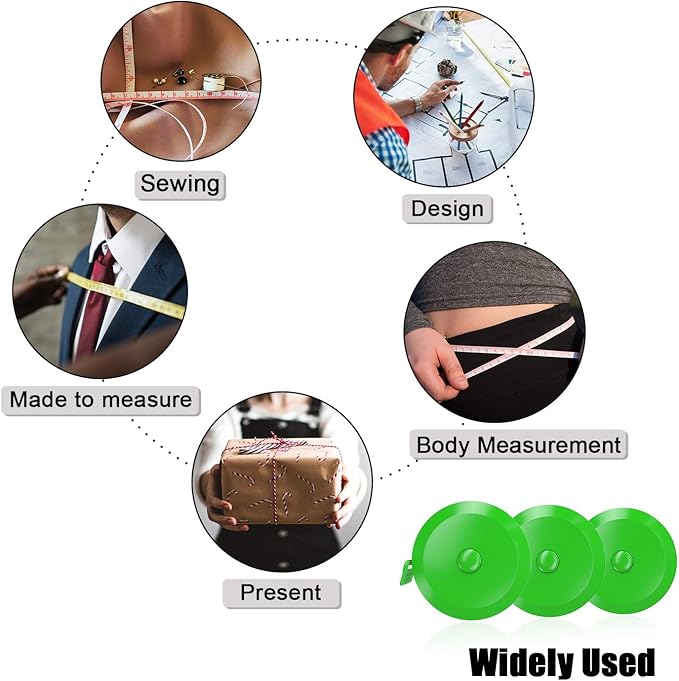 DiCUNO 60-Inch 1.5 Meter Soft and Retractable Tape Body Tailor Sewing Craft Cloth Dieting Measuring Tape (3 Pcs of Green with Soft Tape)