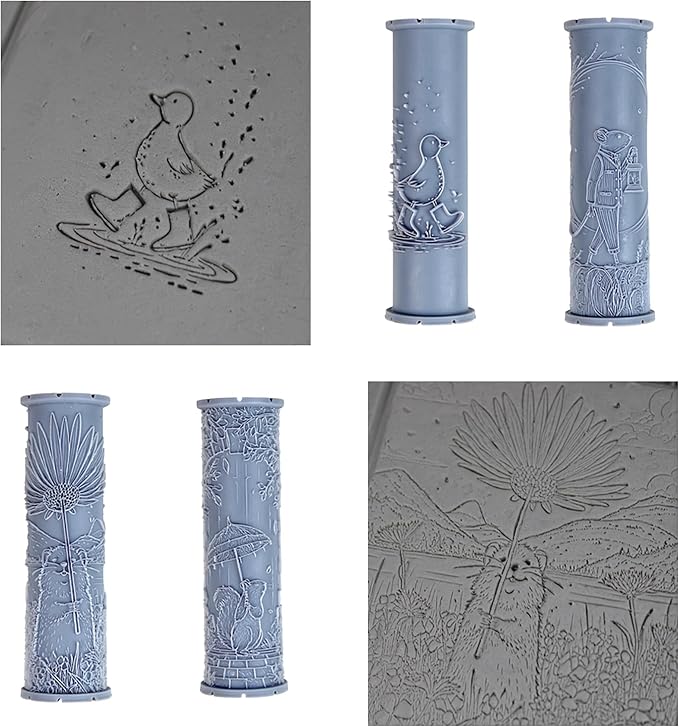 Windy Weather Collection Clay Texture Rollers 4-Pack (4") - Storybook Set #01 - Embossing Pattern Rollers for Polymer & Ceramic Clay, Pottery & Crafts