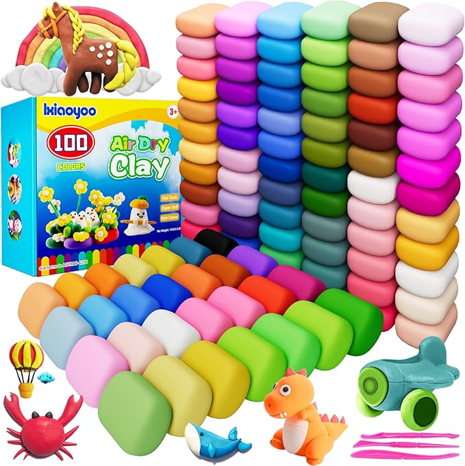Air Dry Clay, 100 Colors Modeling Clay for Kids, Safe & Non-Toxic, DIY Model Art & Crafts Toys with Sculpting Tools, Home Party Favors, Birthday & Christmas Gifts for Ages 3-12 Boys & Girls