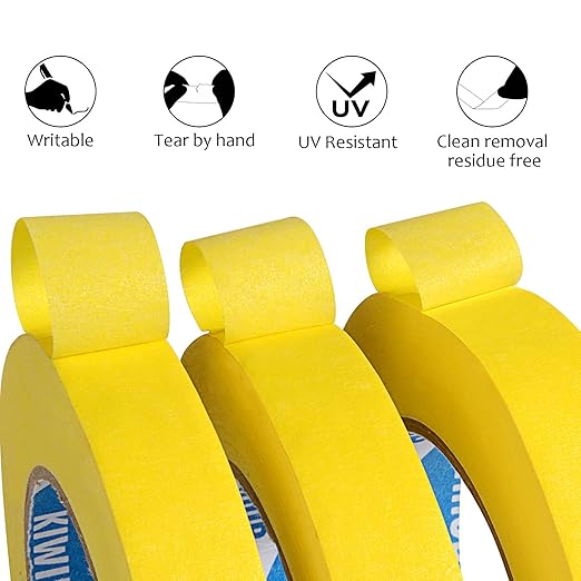 Yellow Painter's Tape,0.7" x 60 Yards x 3 Rolls (180 Yards Total) - Medium Adhesive Masking Tape for Painting,Labeling,Automotive Refinish